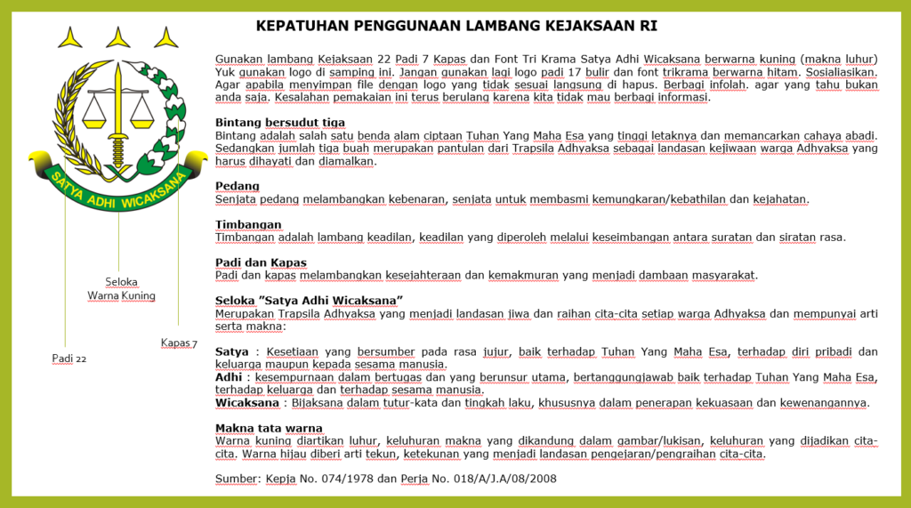 KEPATUHAN PENGGUNAAN LAMBANG KEJAKSAAN RI